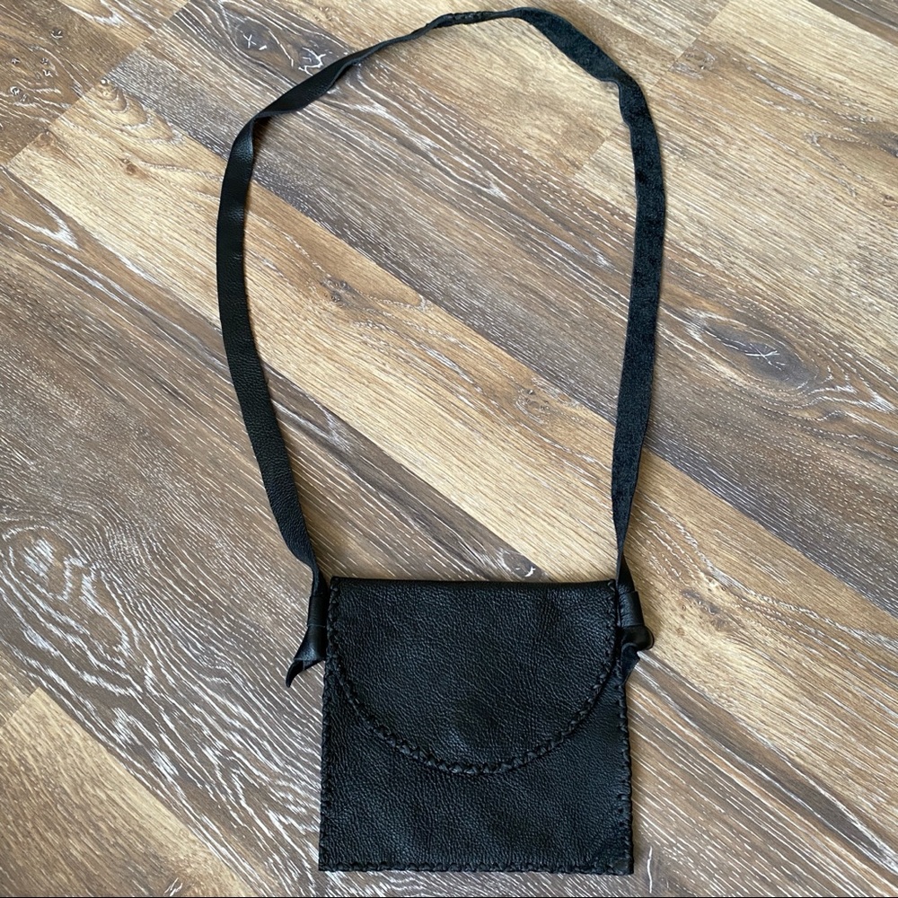 LEATHER Crossbody Sling Hand Made Black Purse Bag